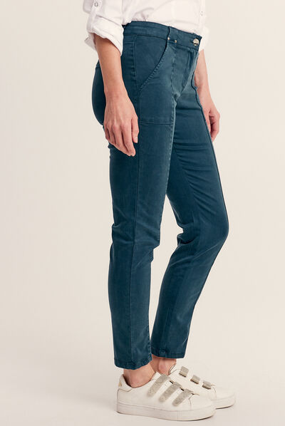 Pantalon ajusté bleu canard femme