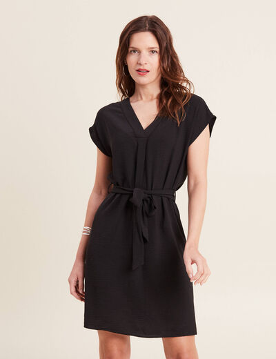Robe droite col en V noir femme