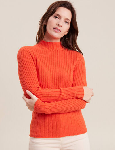 Pull manches longues côtelé orange femme