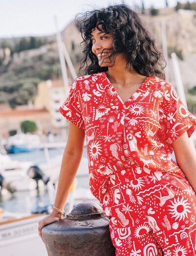 Blouse manches courtes rouge femme