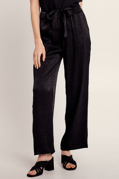 Pantalon flou fils métallisés noir femme