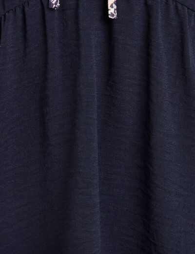 Blouse ample col tunisien manches 3/4 bleu marine femme