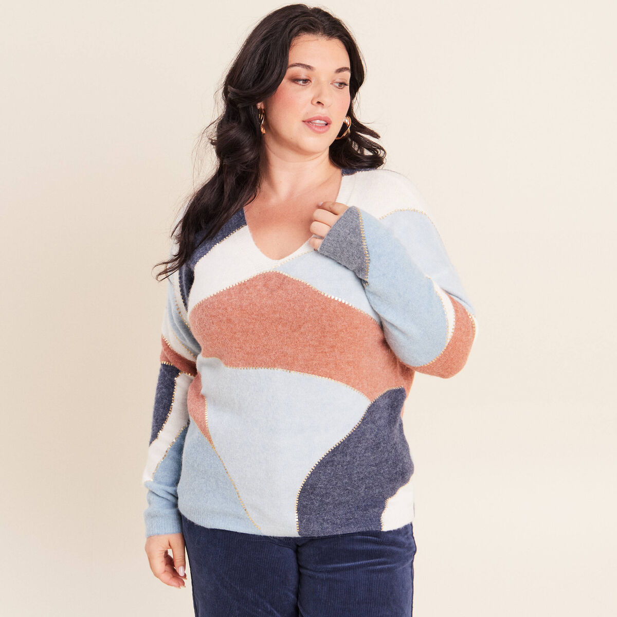 Pull manches longues multicolore femme