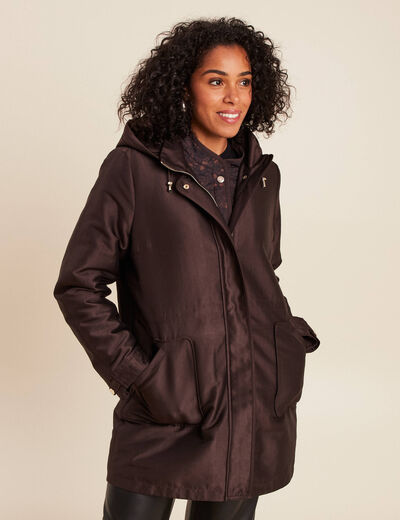 Parka cintr&eacute;e 4 en 1 avec capuche marron fonc&eacute; femme