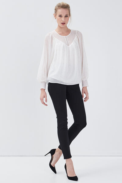 Blouse manches longues ecru femme