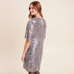 Robe ajust&eacute;e courte col v strass gris argent femme