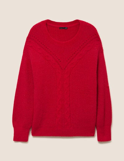 Pull col rond manches longues rouge femme