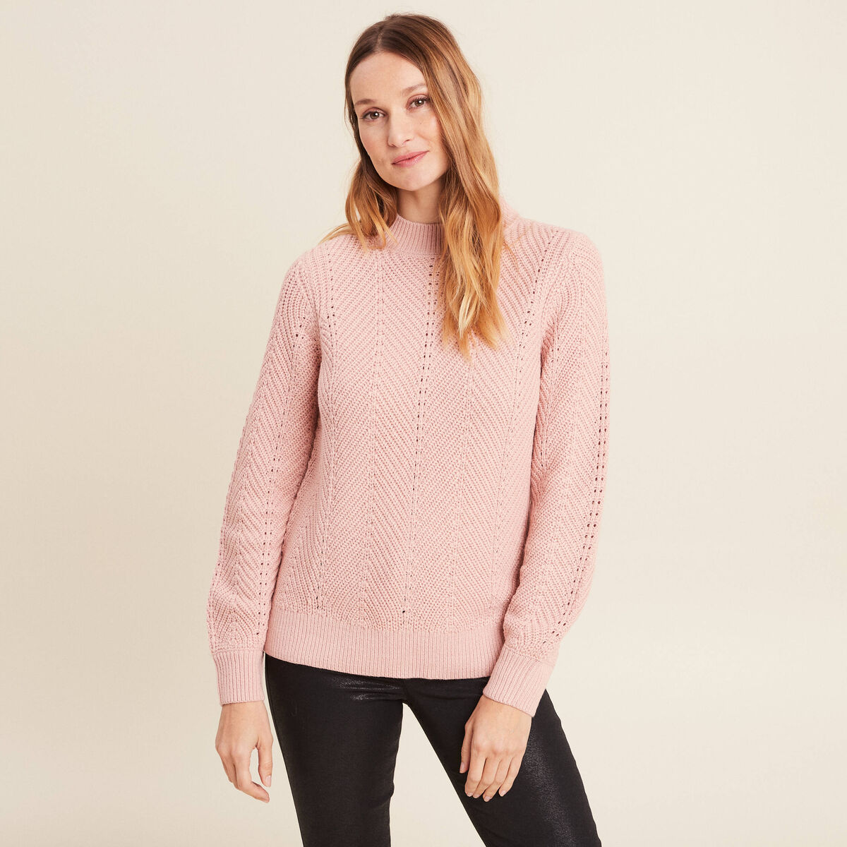 Pull manches longues vieux rose femme
