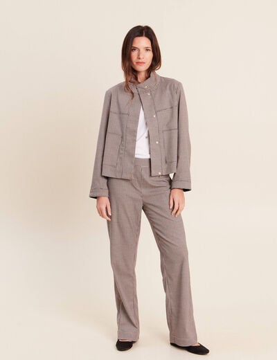 Veste col montant doubl&eacute;e marron femme