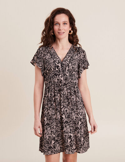 Robe évasée manches courtes noir femme