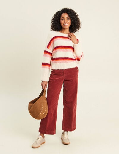 Pull col rond orange femme