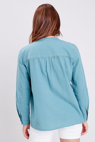 Chemise manches longues bleu gris femme