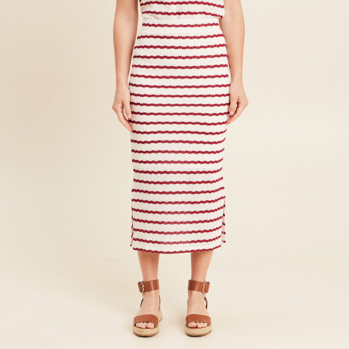 Jupe droite longue beige femme