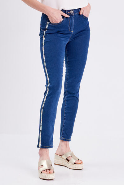 Jean ajusté avec bandes denim stone femme