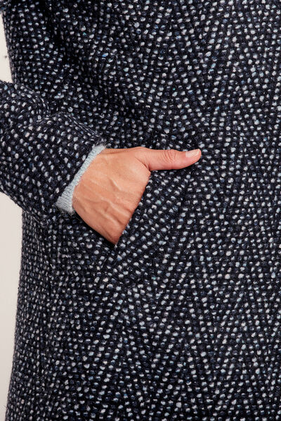 Manteau droit à capuche bleu marine femme