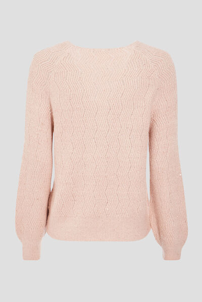 Pull manches longues à sequins vieux rose femme