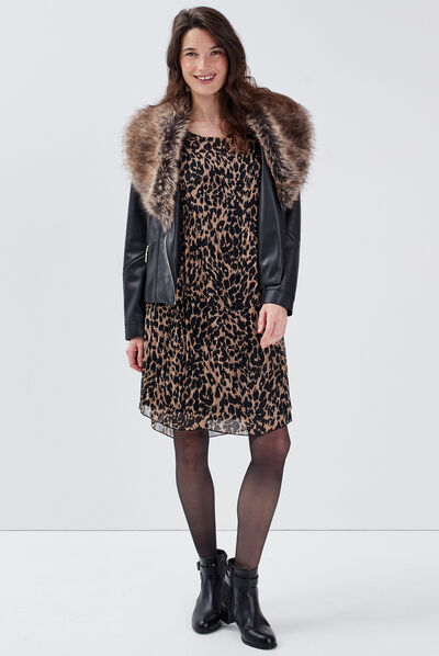 Robe droite manches 3/4 beige femme
