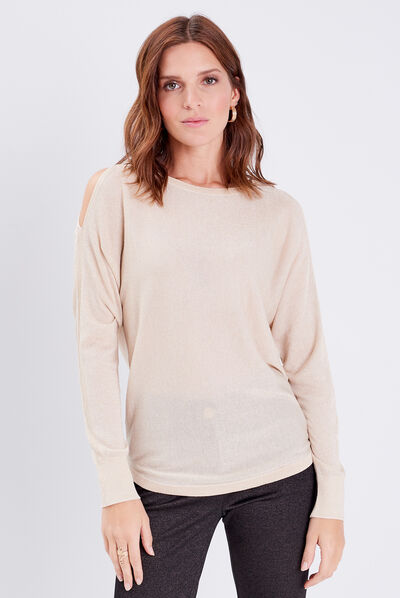 Pull manches longues couleur or femme