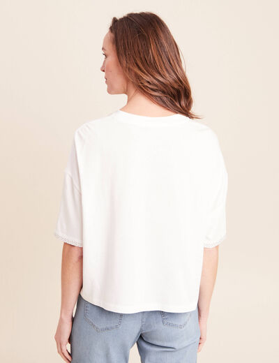 T-shirt coupe droite manches coudes ecru femme