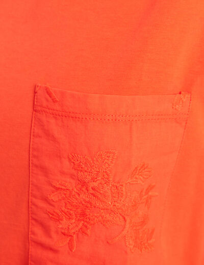 T-shirt col rond manches courtes poches orange fonc&eacute; femme