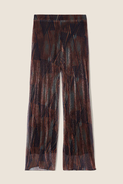 Pantalon large fils métallisés couleur cuivre femme