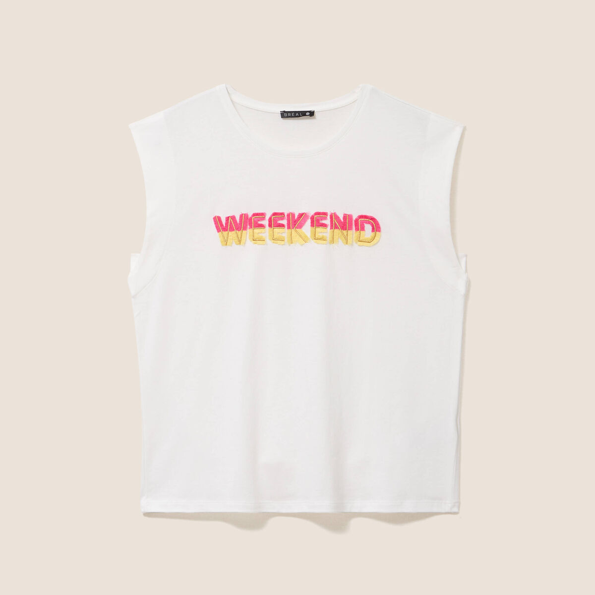 T-shirt col rond sans manches ecru femme