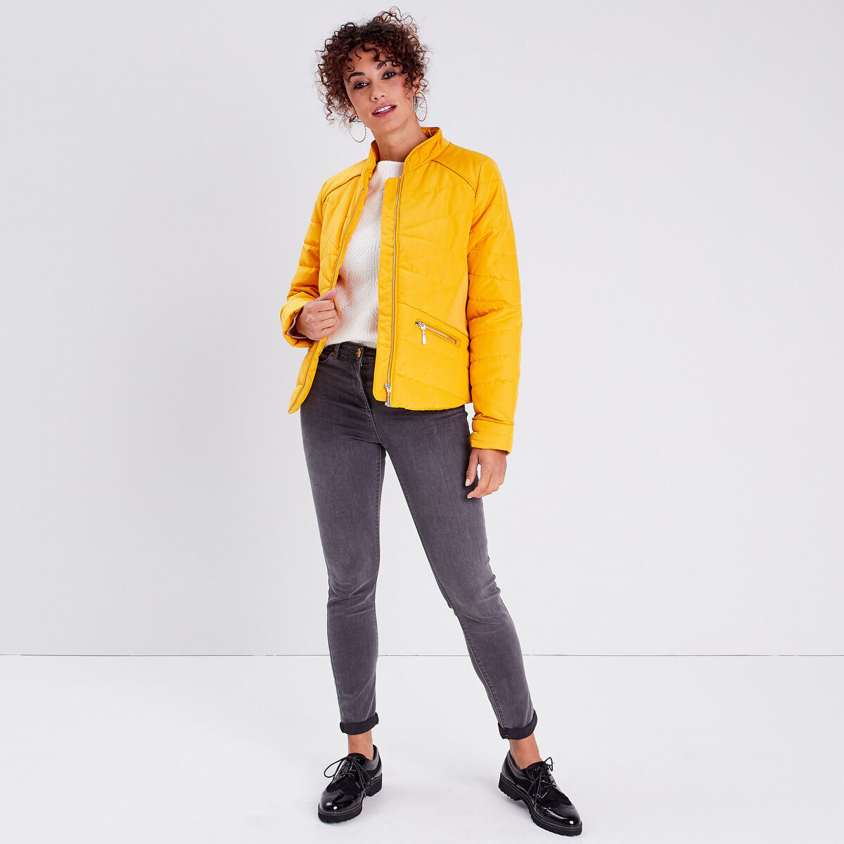 Doudoune droite jaune or femme