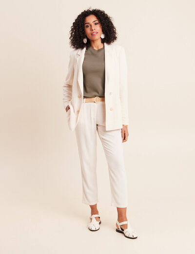 Pantalon large 7/8&egrave;me taille bascul&eacute;e beige femme