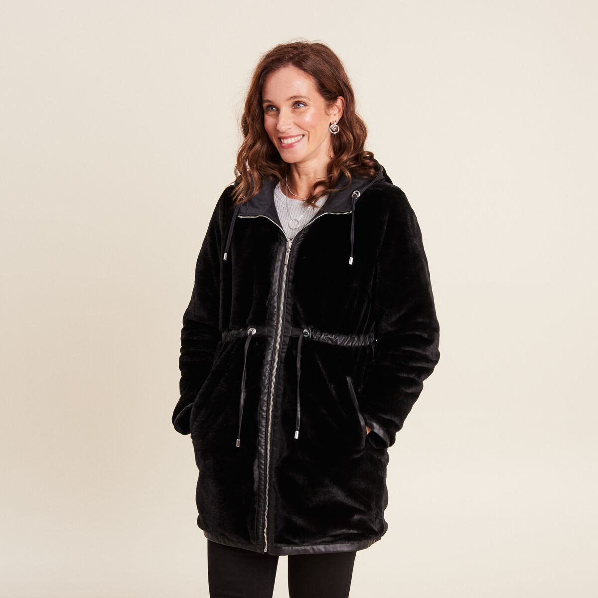 Parka r&eacute;versible &agrave; capuche noir femme