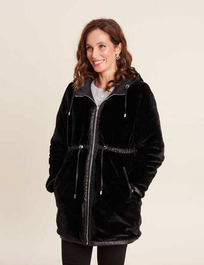 Parka r&eacute;versible &agrave; capuche noir femme