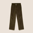 Pantalon taille haute en velours vert kaki femme