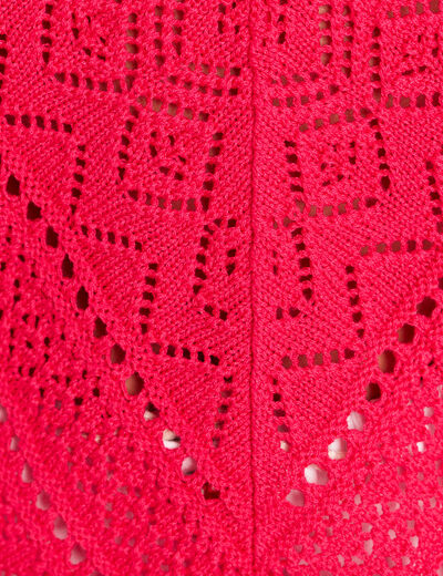 Pull ajour&eacute; col v manches courtes rose fushia femme