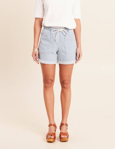 Short relax en jean bleu femme