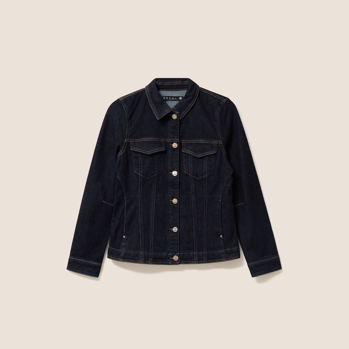 Veste cintr&eacute;e courte en jean denim brut femme