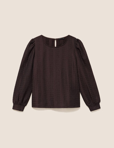 Blouse manches longues marron fonc&eacute; femme