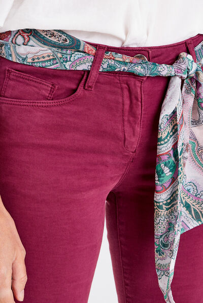 Pantalon bootcut ceinturé bordeaux femme