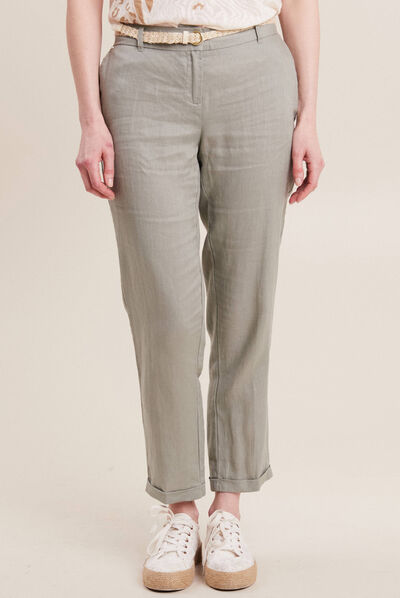 Pantalon flou ceinturé vert clair femme