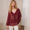 Blouse ample en voile manches longues prune femme