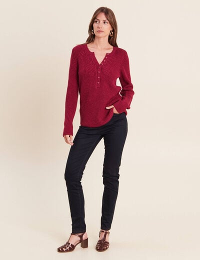Pull manches longues rouge fonc&eacute; femme