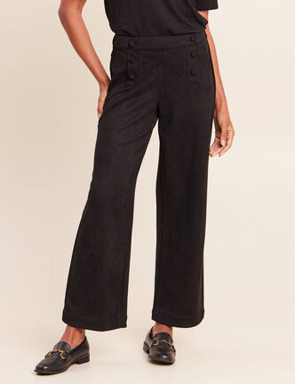 Pantalon aspect daim noir femme