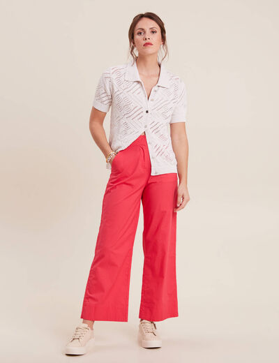 Pantalon flou ceinturé 7/8ème rose cerise femme