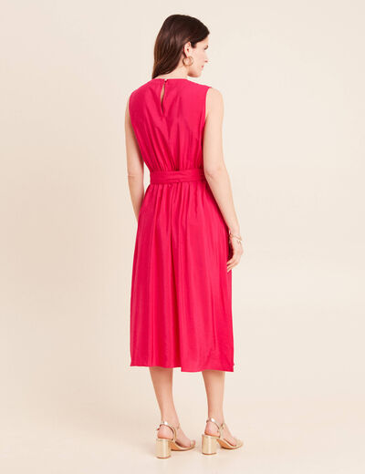 Robe &eacute;vas&eacute;e 3/4 sans manches ceinture rose fushia femme