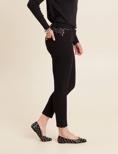 Pantalon ajust&eacute; taille bascul&eacute;e noir femme