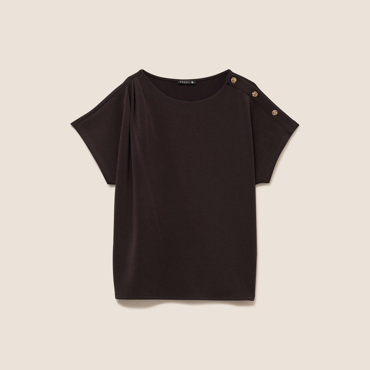 T-shirt manches coudes marron fonc&eacute; femme