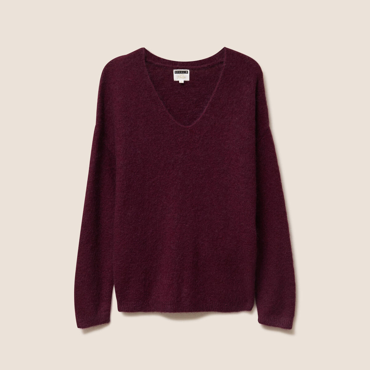 Pull col v bordeaux femme
