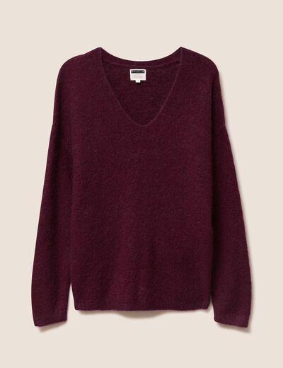 Pull col v bordeaux femme