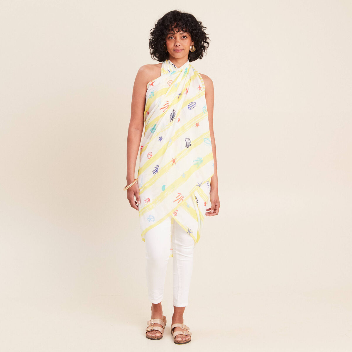 Foulard ou Par&eacute;o jaune pastel femme