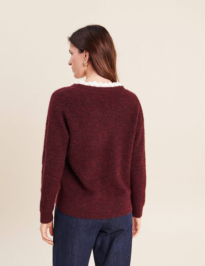 Pull bi-mati&egrave;re col tunisien bordeaux femme