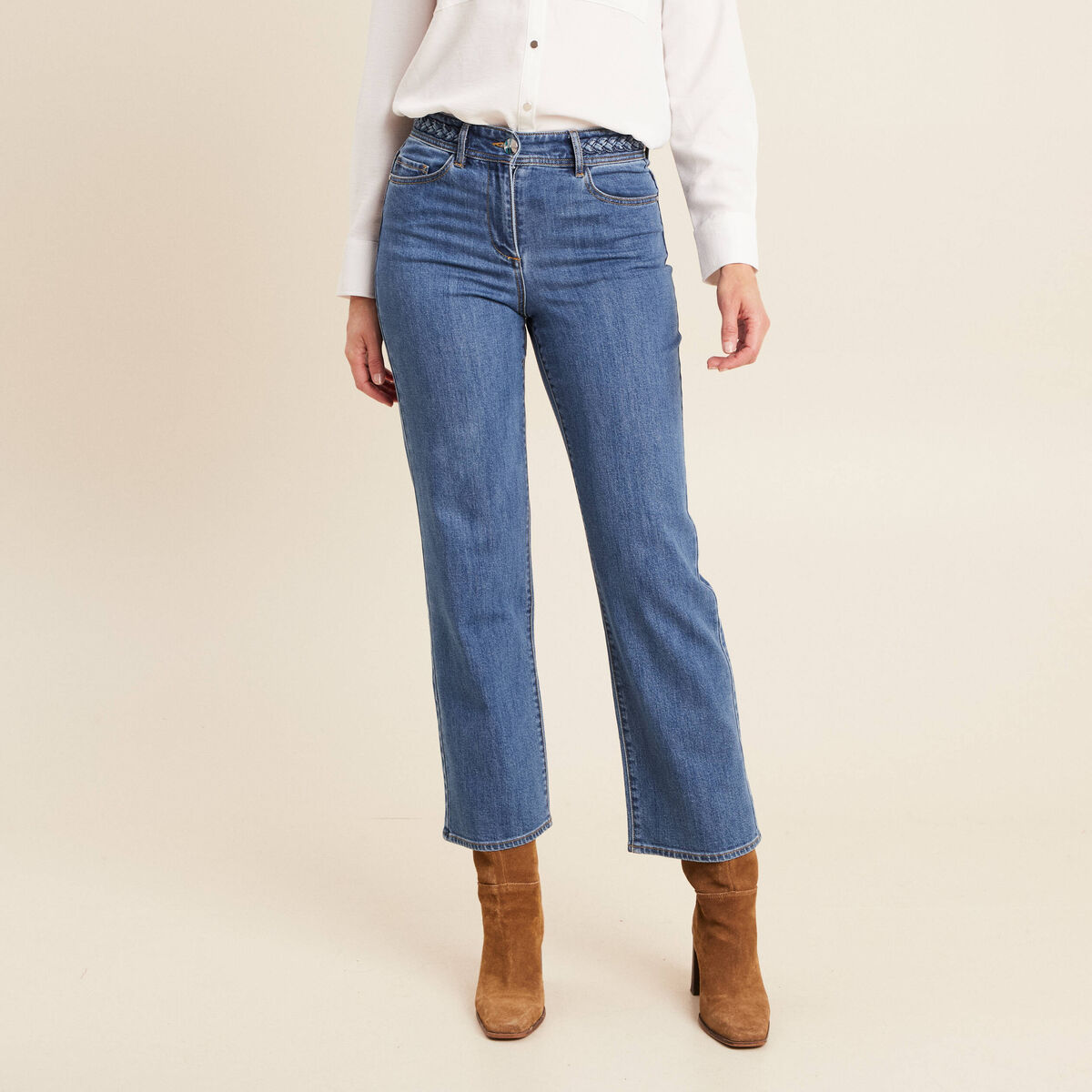 Jean large 7/8ème taille haute denim stone femme
