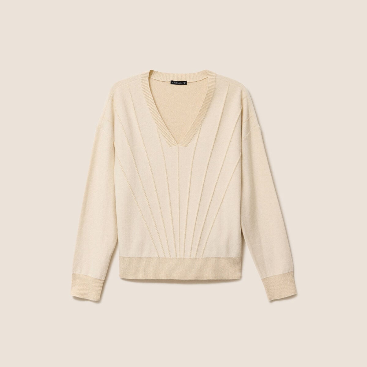 Pull ajust&eacute; col v manches longues couleur or femme